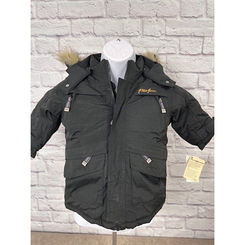 Phat Farm Vintage Black Hooded Fur Trimmed Parka Jacket Toddler Boys 12-18 Mo
